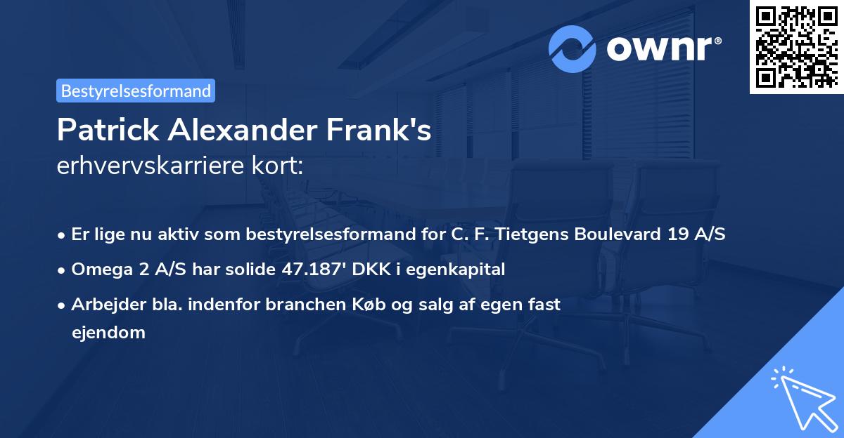 Patrick Alexander Frank's erhvervskarriere kort