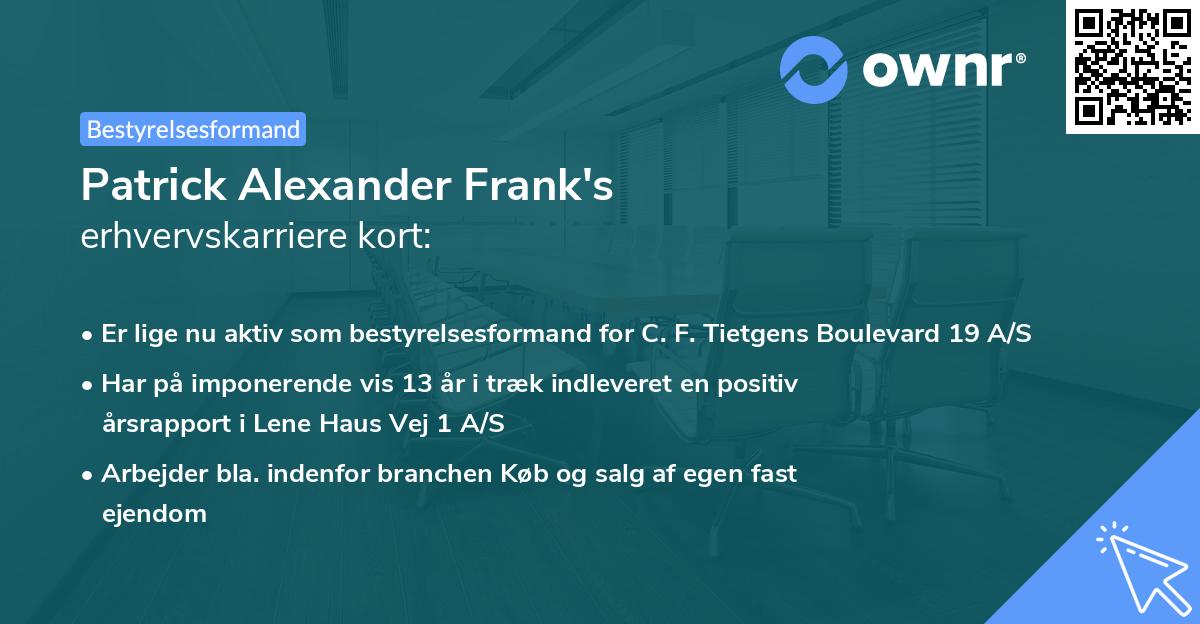 Patrick Alexander Frank's erhvervskarriere kort