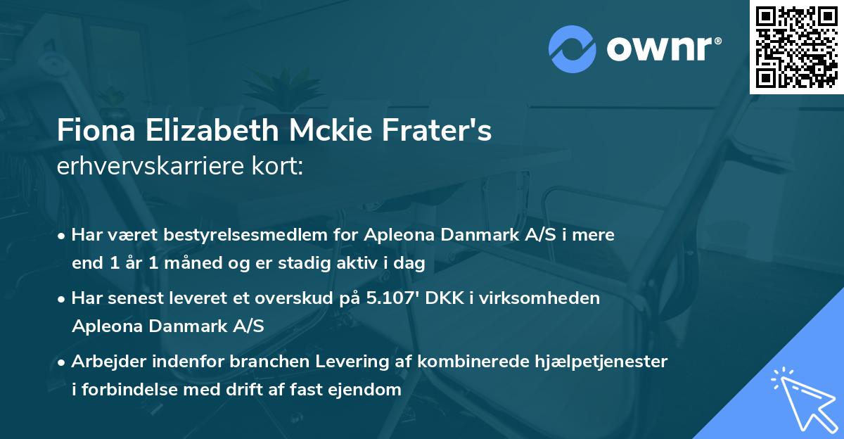 Fiona Elizabeth Mckie Frater's erhvervskarriere kort