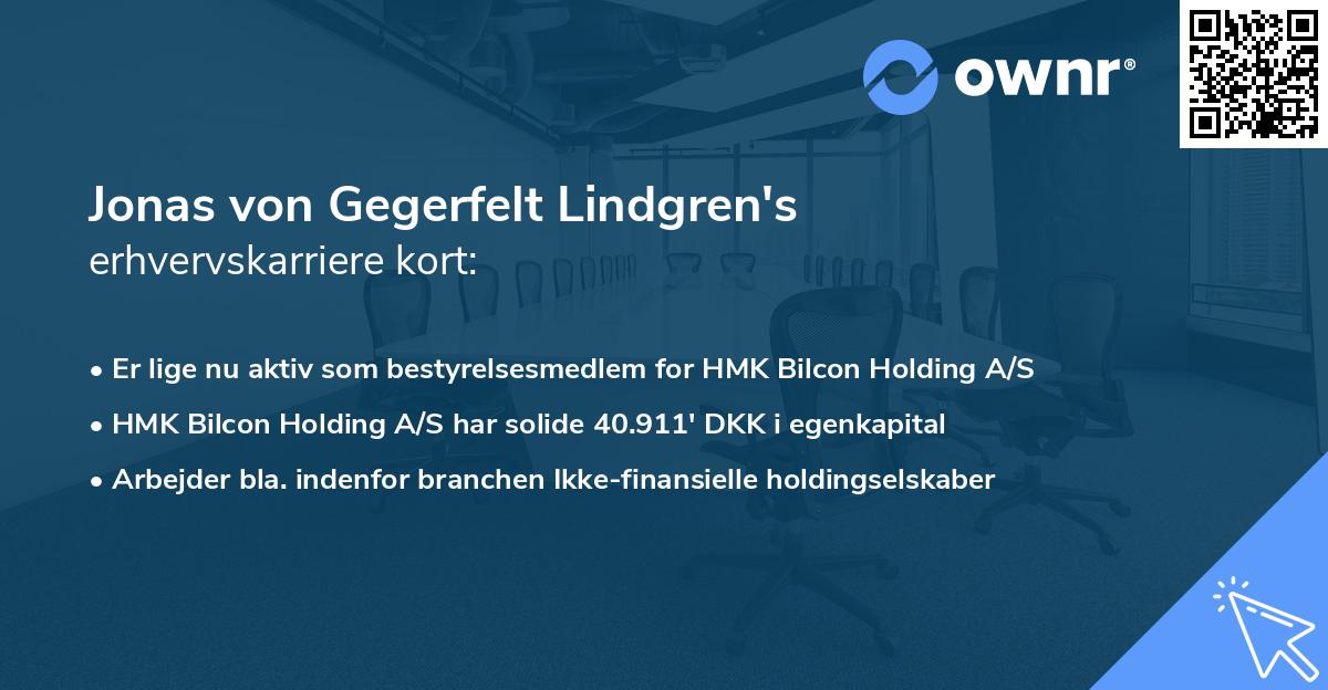 Jonas von Gegerfelt Lindgren's erhvervskarriere kort