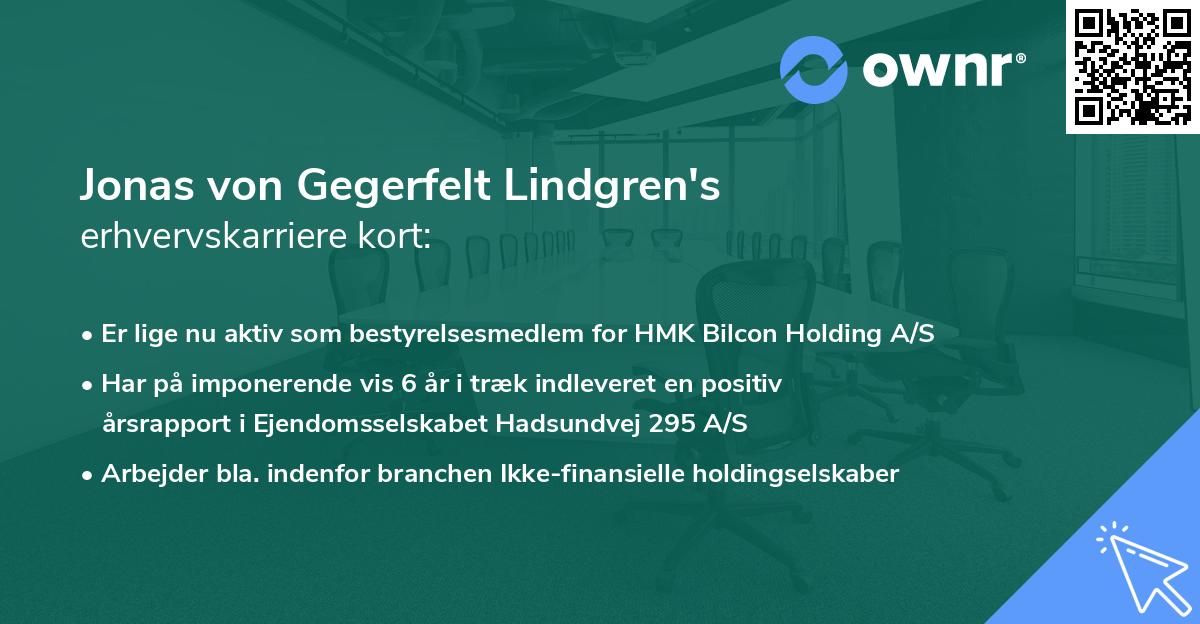 Jonas von Gegerfelt Lindgren's erhvervskarriere kort