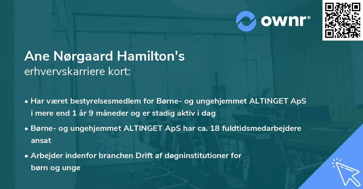 Ane Nørgaard Hamilton's erhvervskarriere kort