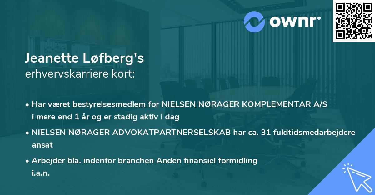 Jeanette Løfberg's erhvervskarriere kort