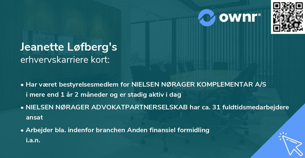 Jeanette Løfberg's erhvervskarriere kort