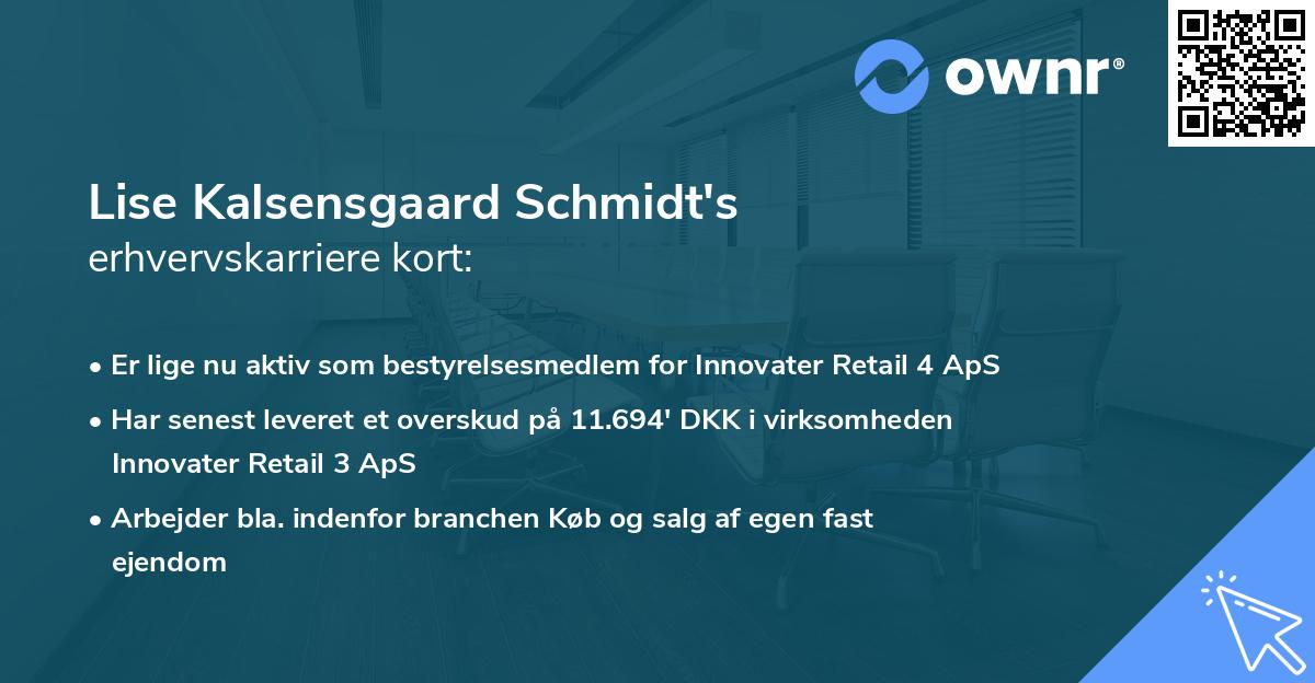 Lise Kalsensgaard Schmidt's erhvervskarriere kort