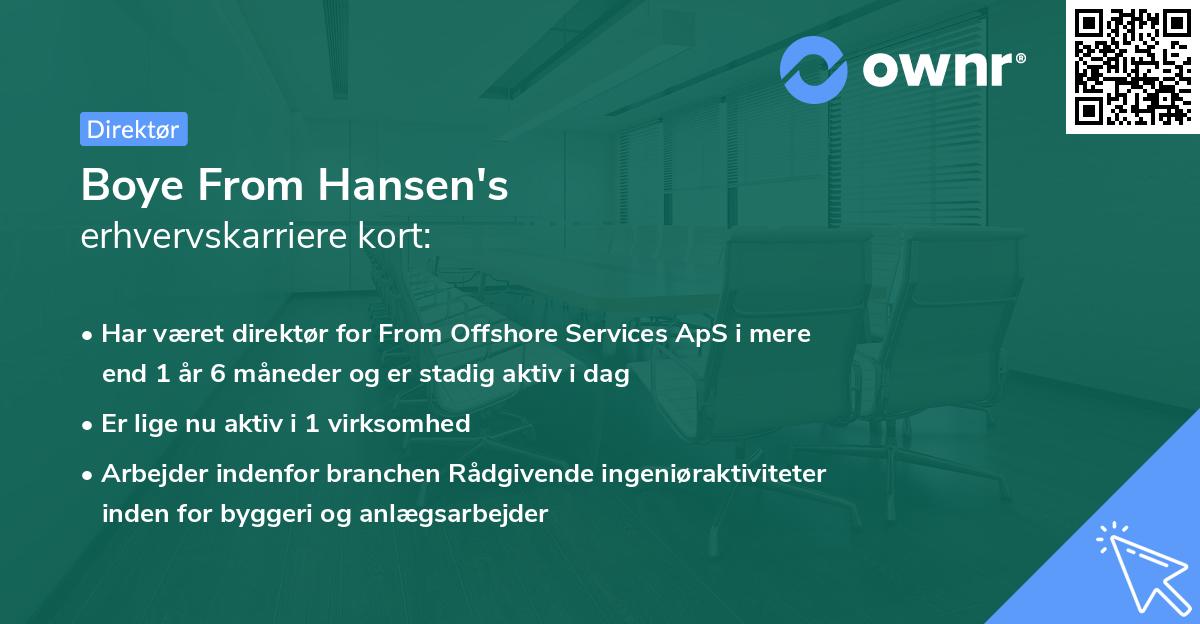 Boye From Hansen's erhvervskarriere kort