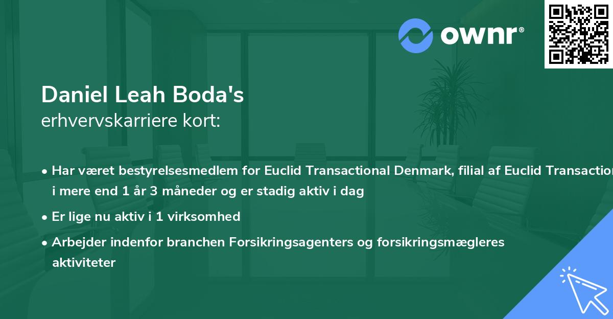 Daniel Leah Boda's erhvervskarriere kort