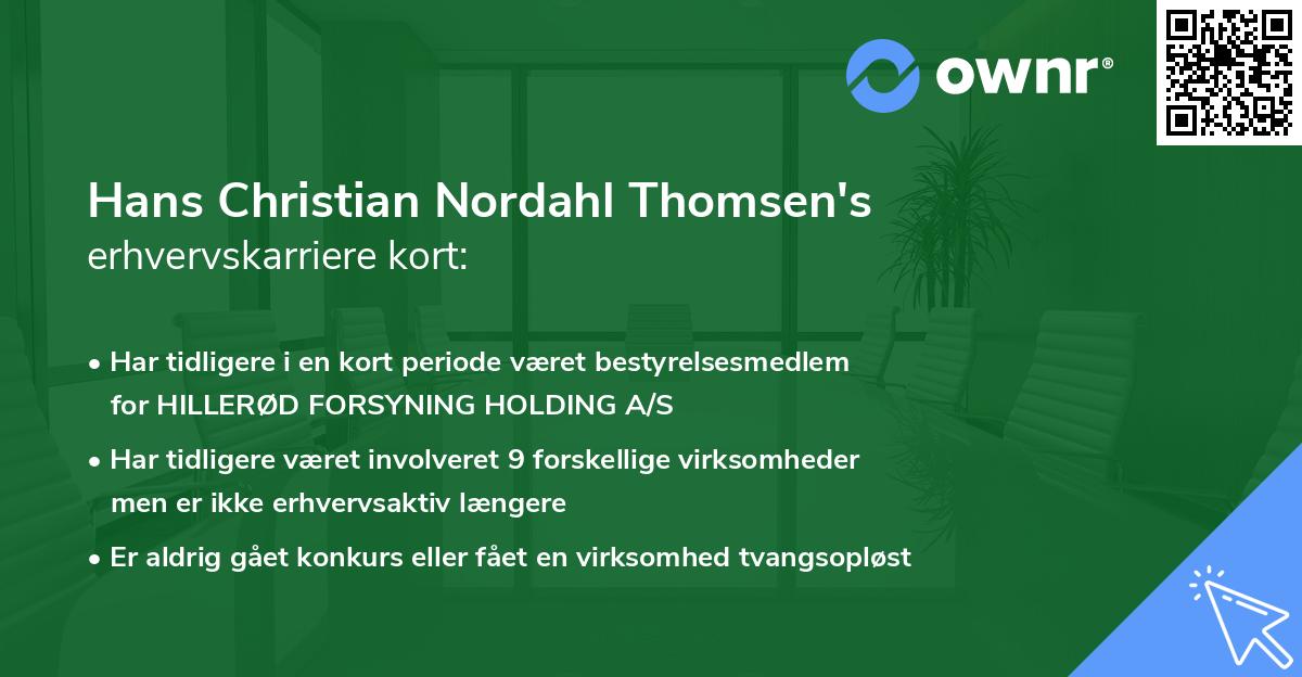 Hans Christian Nordahl Thomsen's erhvervskarriere kort
