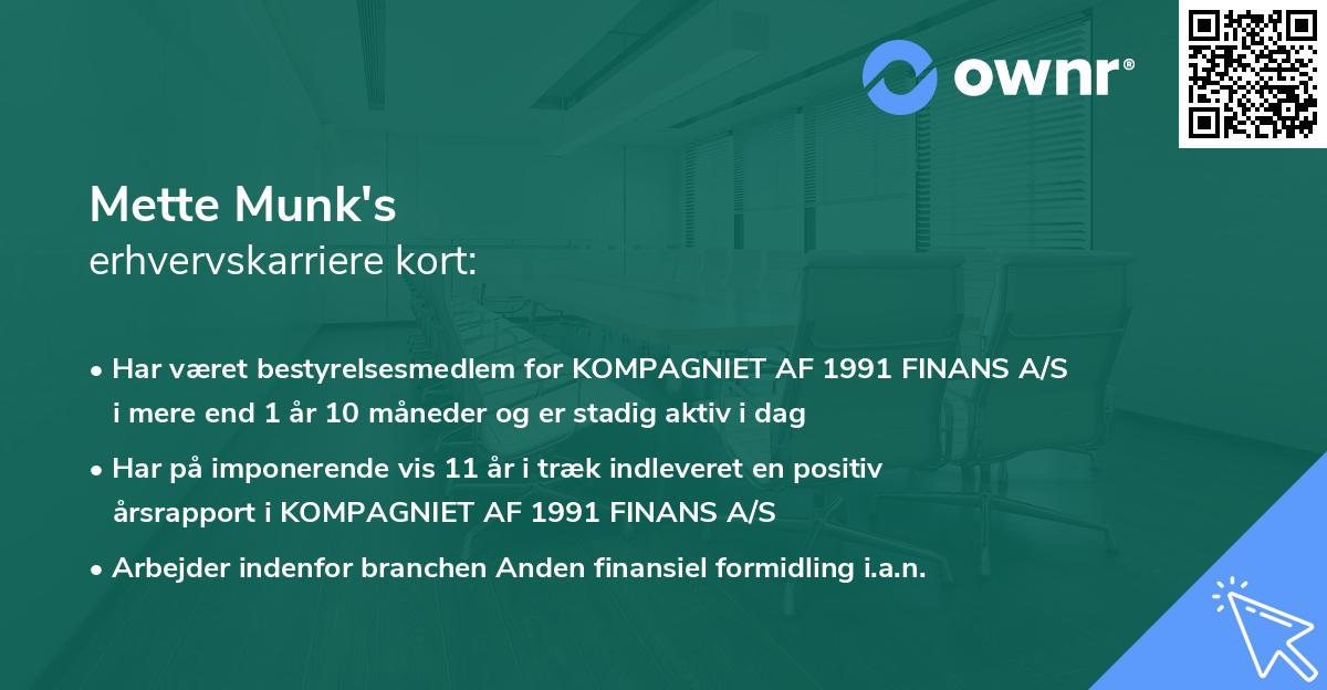 Mette Munk's erhvervskarriere kort