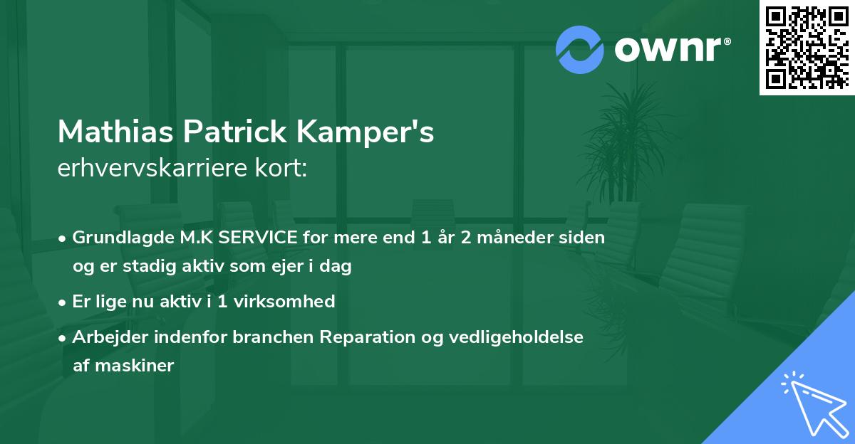 Mathias Patrick Kamper's erhvervskarriere kort