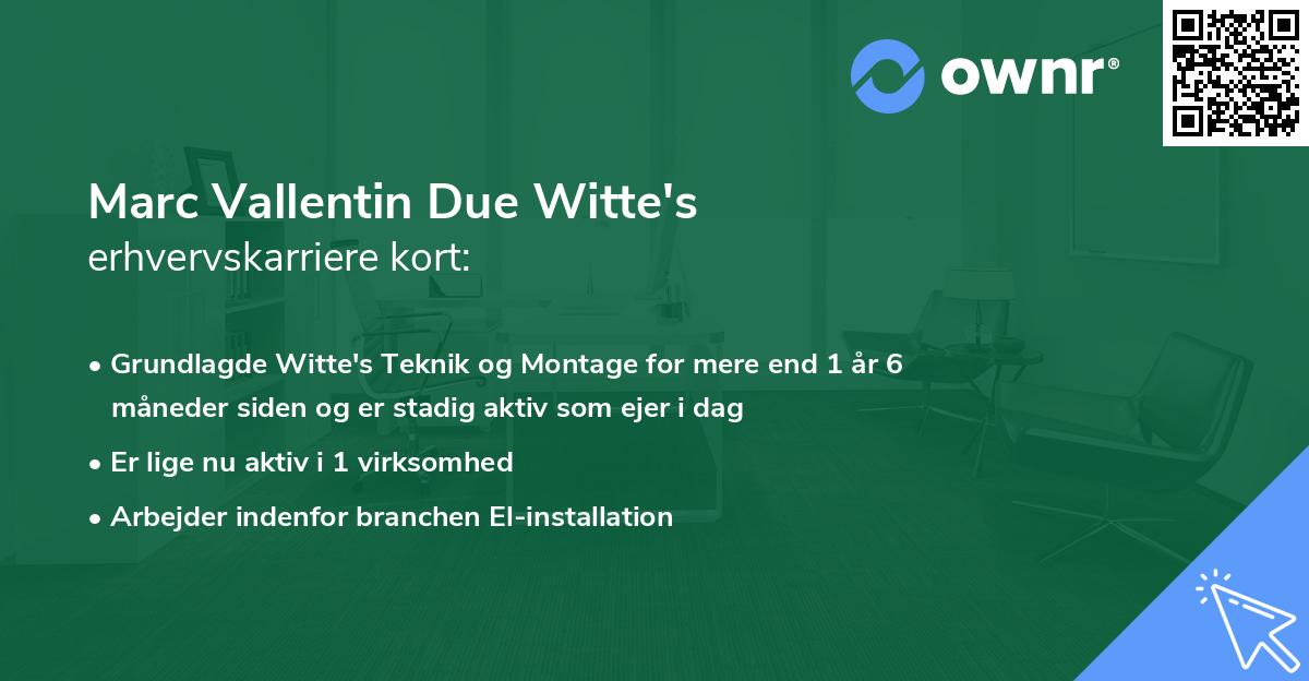 Marc Vallentin Due Witte's erhvervskarriere kort