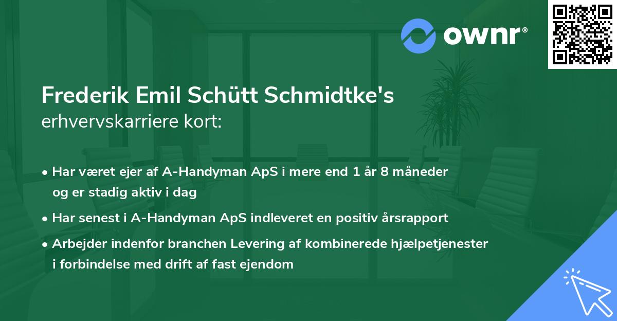 Frederik Emil Schütt Schmidtke's erhvervskarriere kort