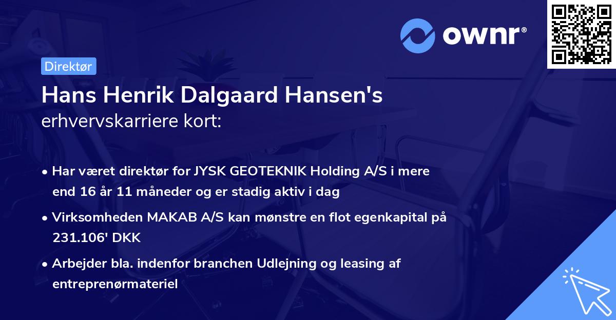 Hans Henrik Dalgaard Hansen's erhvervskarriere kort