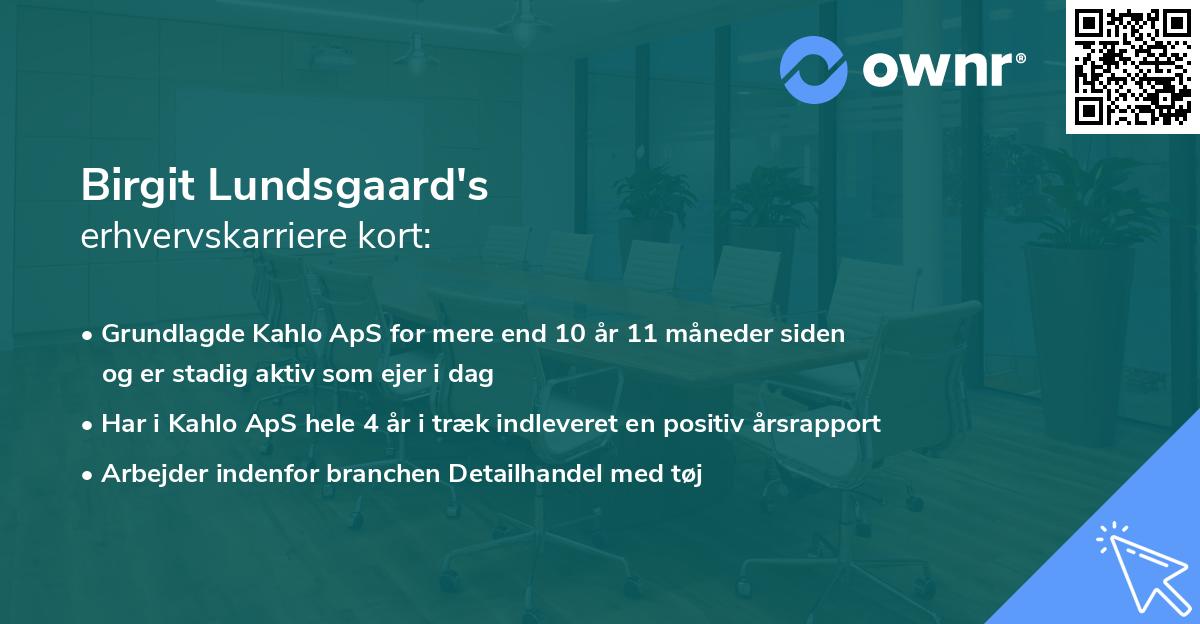 Birgit Lundsgaard's erhvervskarriere kort