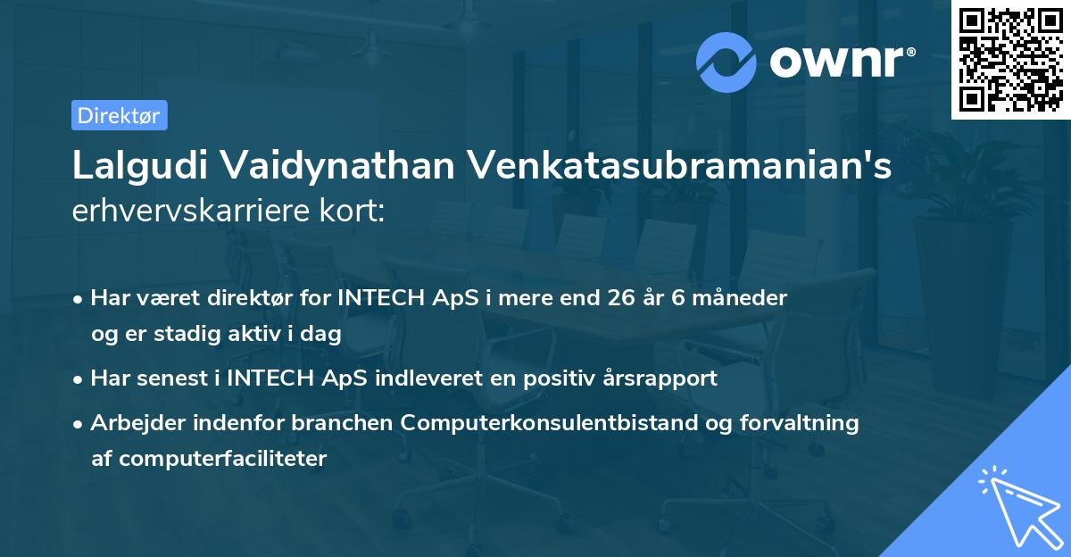 Lalgudi Vaidynathan Venkatasubramanian's erhvervskarriere kort