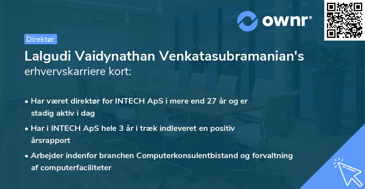 Lalgudi Vaidynathan Venkatasubramanian's erhvervskarriere kort