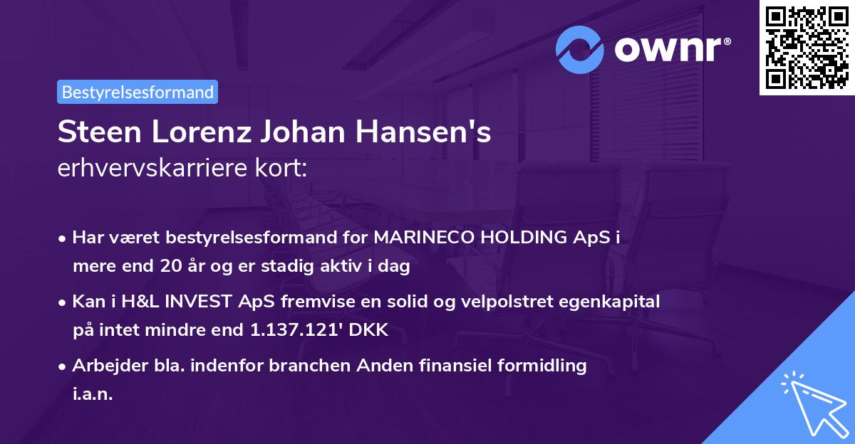 Steen Lorenz Johan Hansen's erhvervskarriere kort