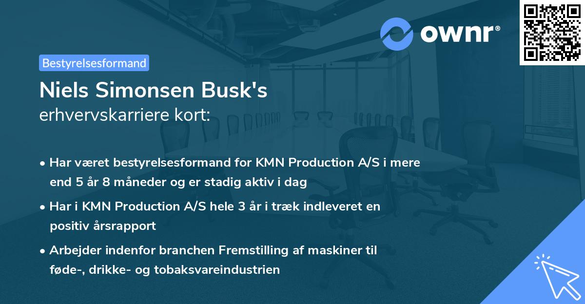Niels Simonsen Busk's erhvervskarriere kort