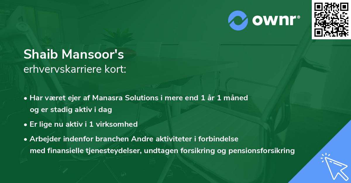 Shaib Mansoor's erhvervskarriere kort