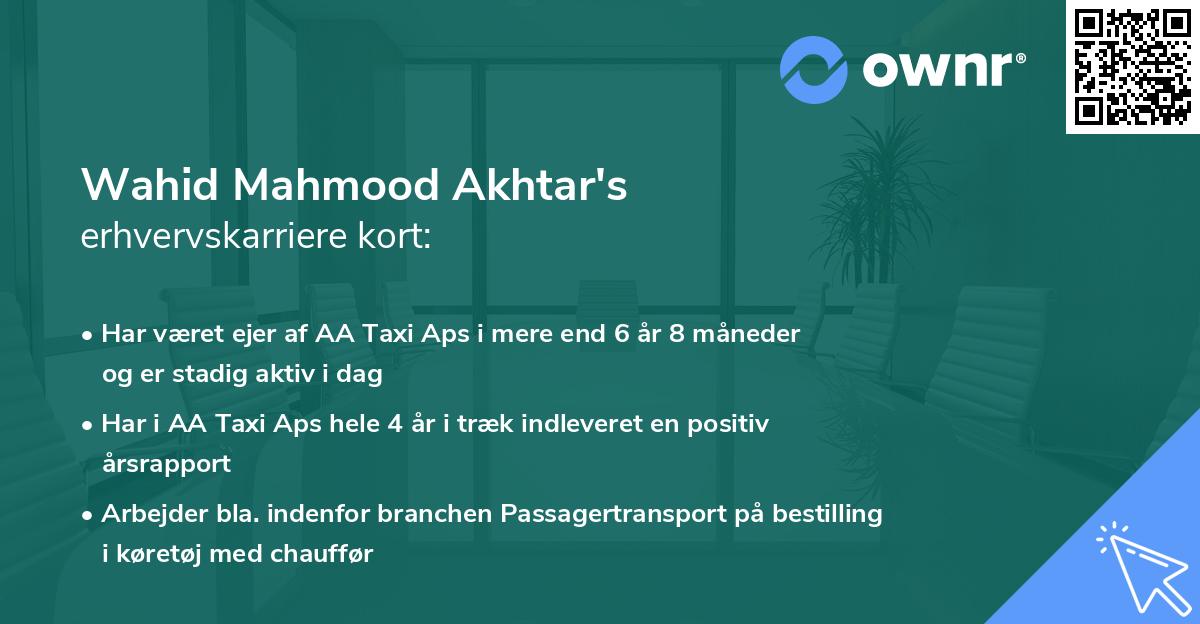 Wahid Mahmood Akhtar's erhvervskarriere kort