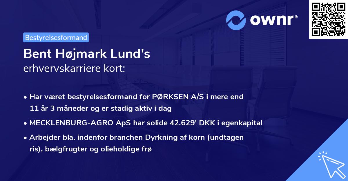 Bent Højmark Lund's erhvervskarriere kort