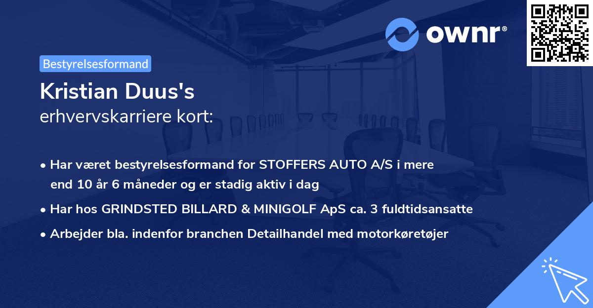 Kristian Duus's erhvervskarriere kort