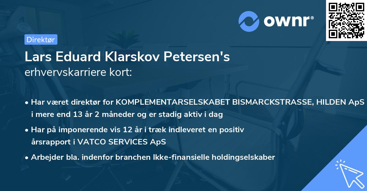 Lars Eduard Klarskov Petersen's erhvervskarriere kort