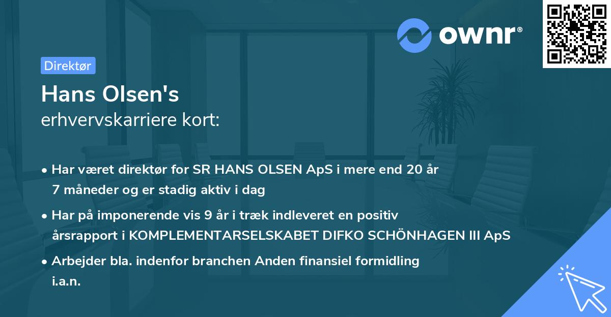 Hans Olsen's erhvervskarriere kort