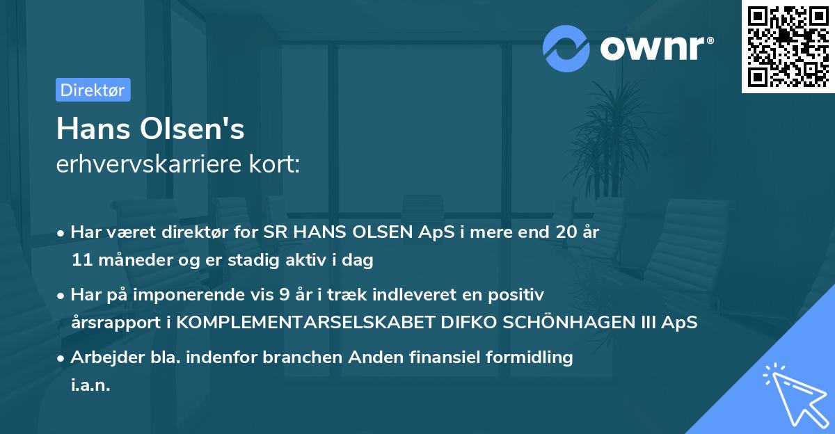Hans Olsen's erhvervskarriere kort