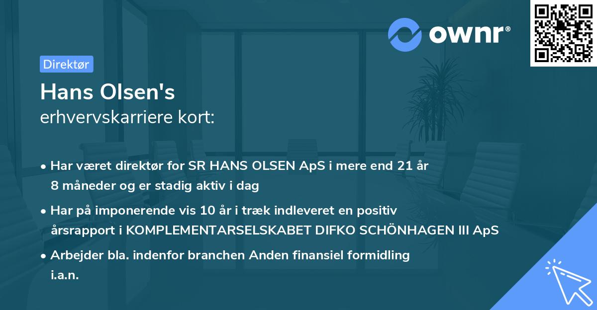 Hans Olsen's erhvervskarriere kort