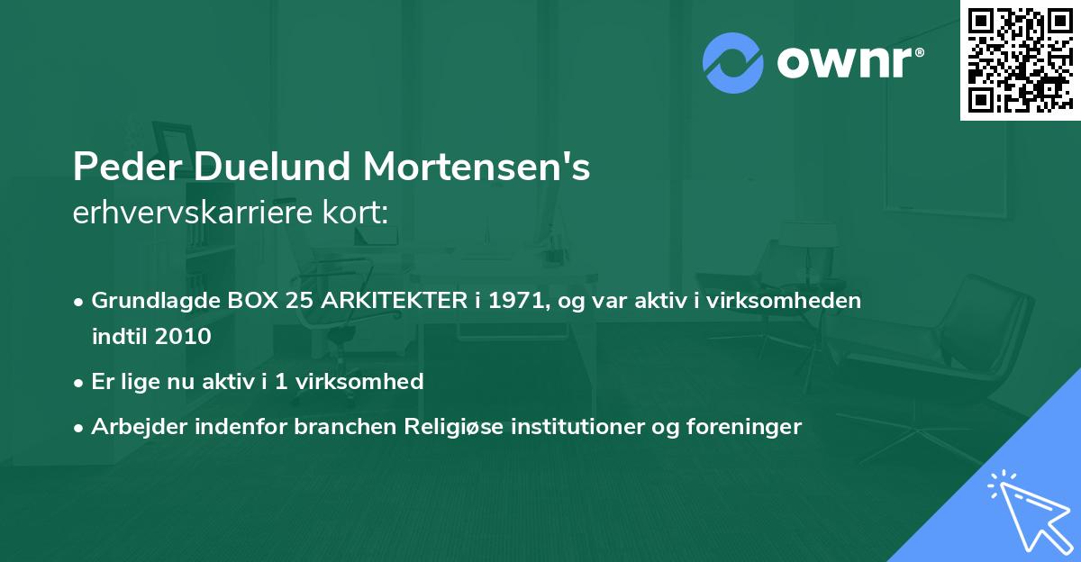 Peder Duelund Mortensen's erhvervskarriere kort