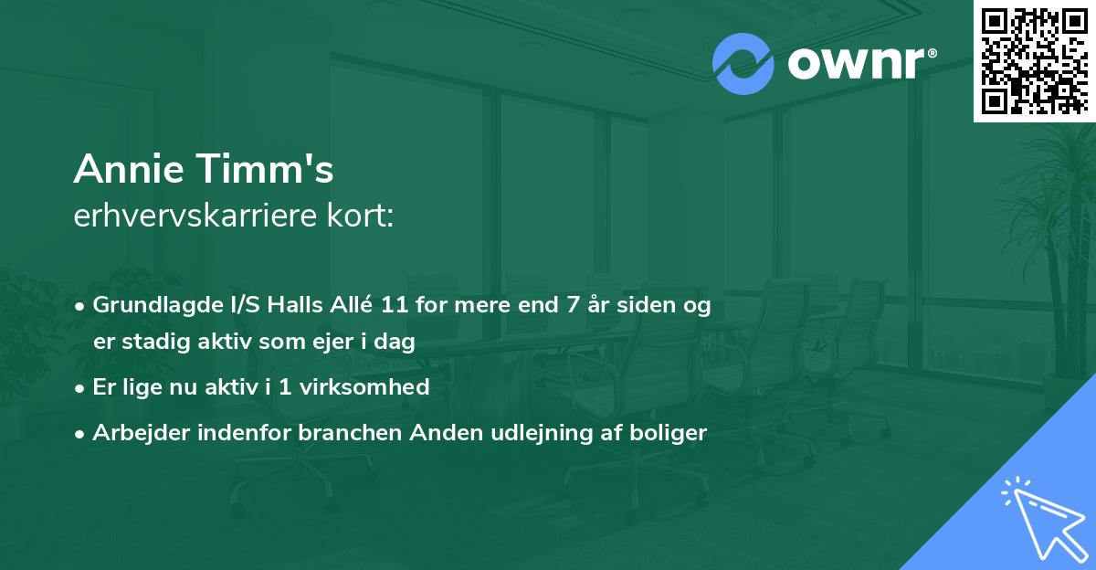 Annie Timm's erhvervskarriere kort