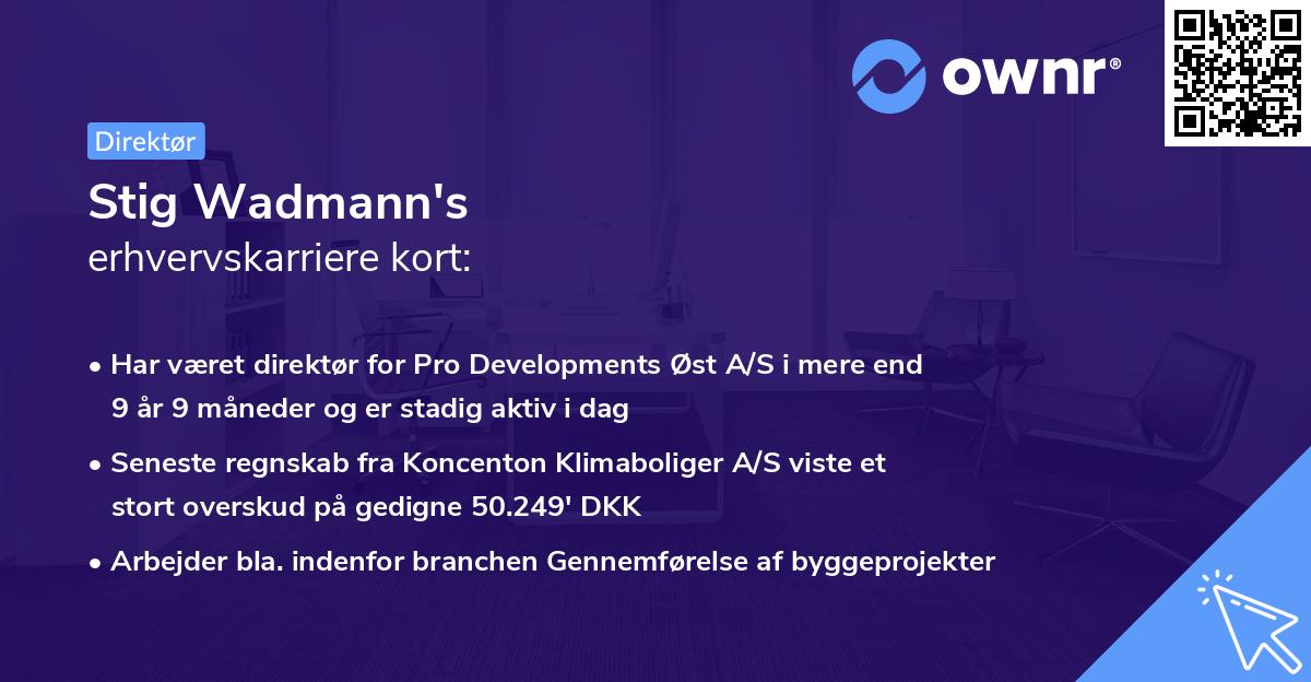 Stig Wadmann's erhvervskarriere kort