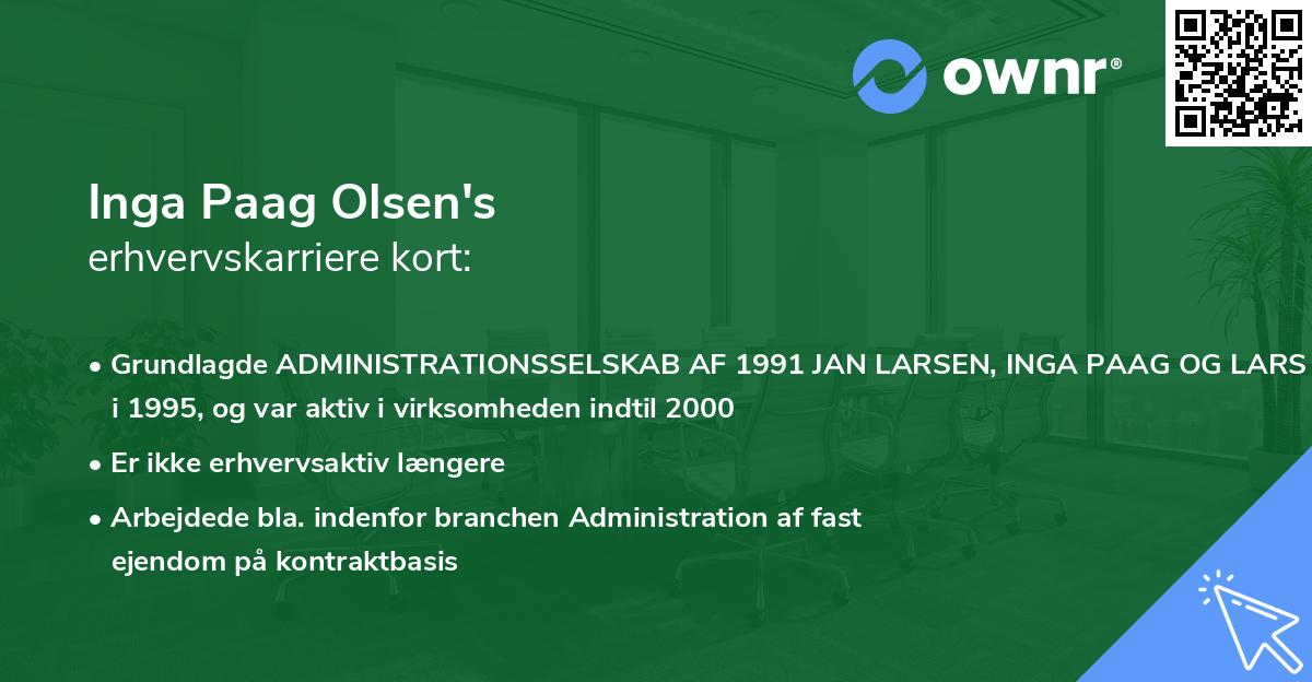 Inga Paag Olsen's erhvervskarriere kort