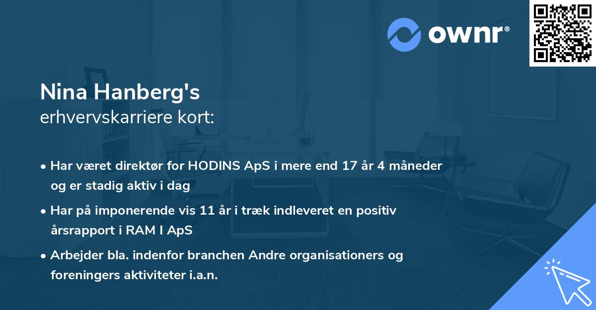 Nina Hanberg's erhvervskarriere kort