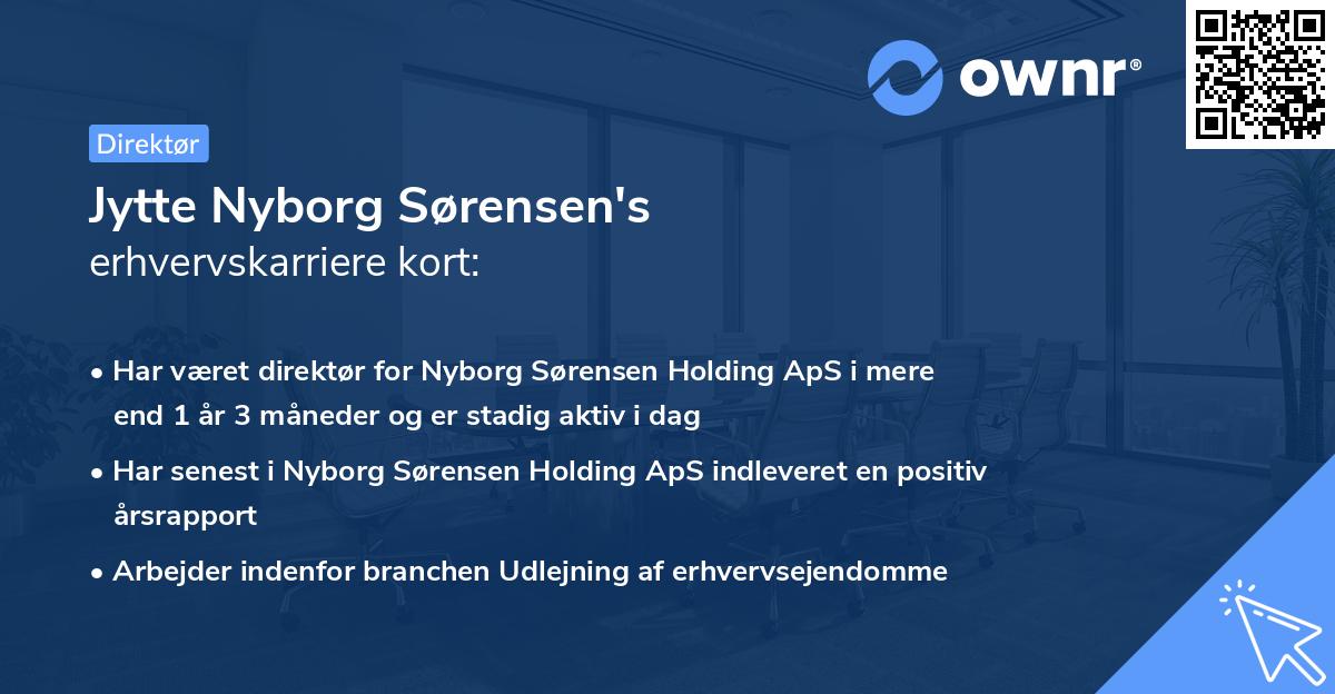 Jytte Nyborg Sørensen's erhvervskarriere kort