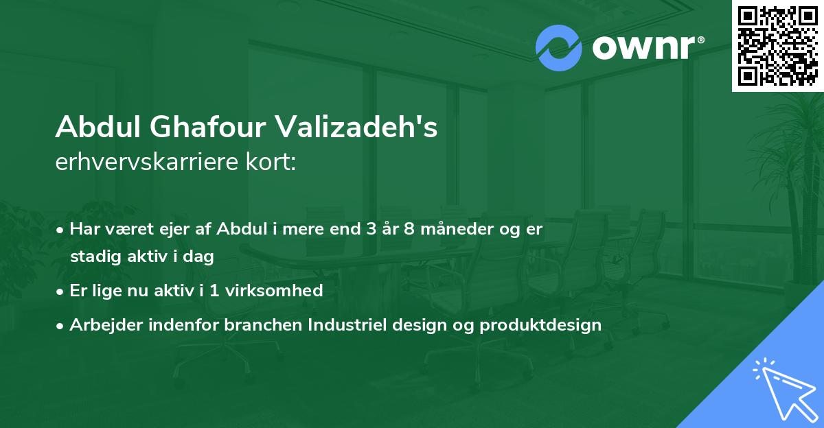 Abdul Ghafour Valizadeh's erhvervskarriere kort