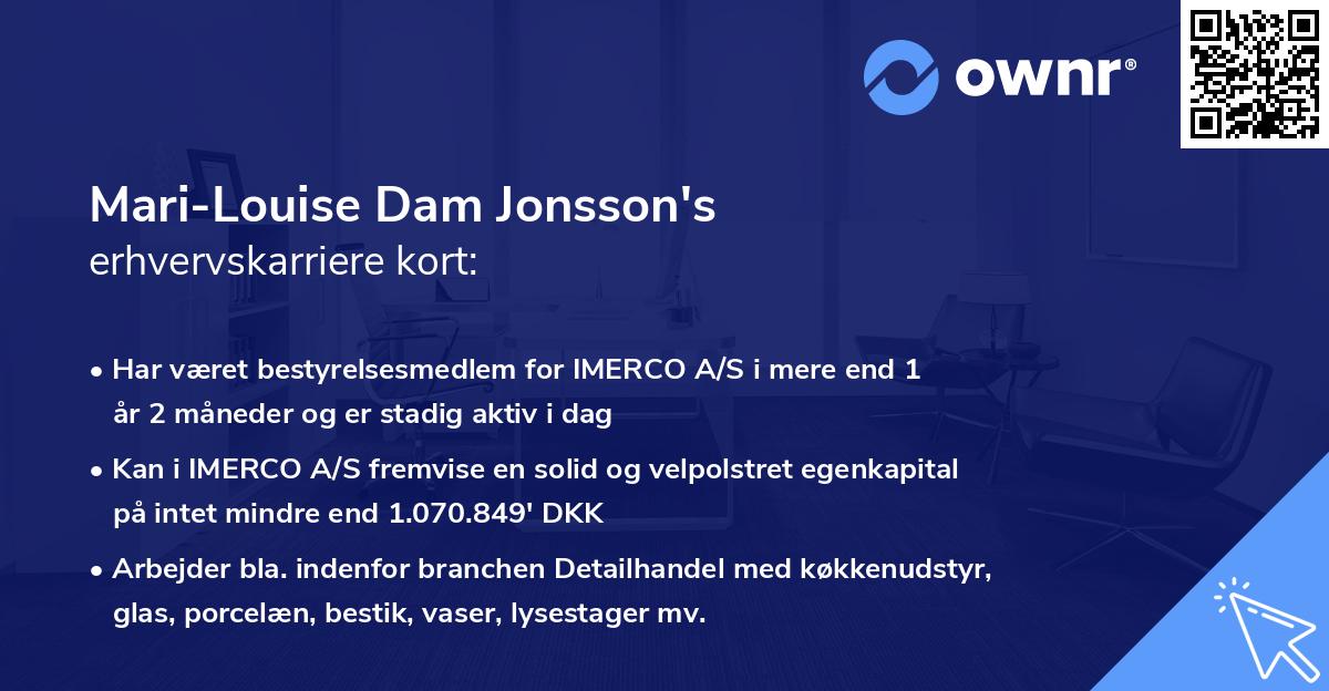 Mari-Louise Dam Jonsson's erhvervskarriere kort