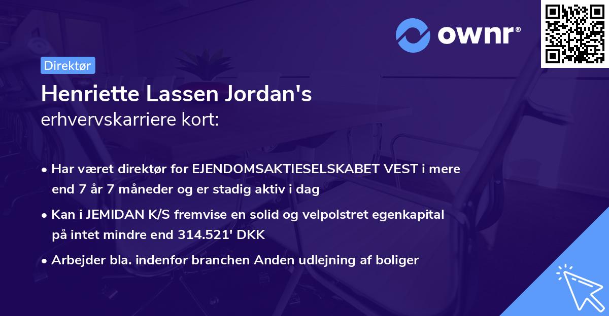 Henriette Lassen Jordan's erhvervskarriere kort