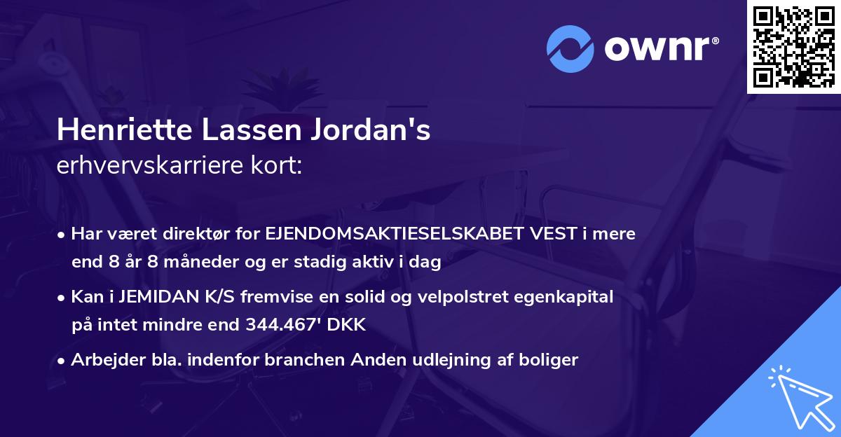 Henriette Lassen Jordan's erhvervskarriere kort