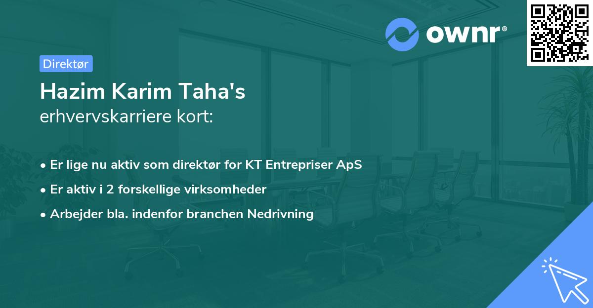 Hazim Karim Taha's erhvervskarriere kort