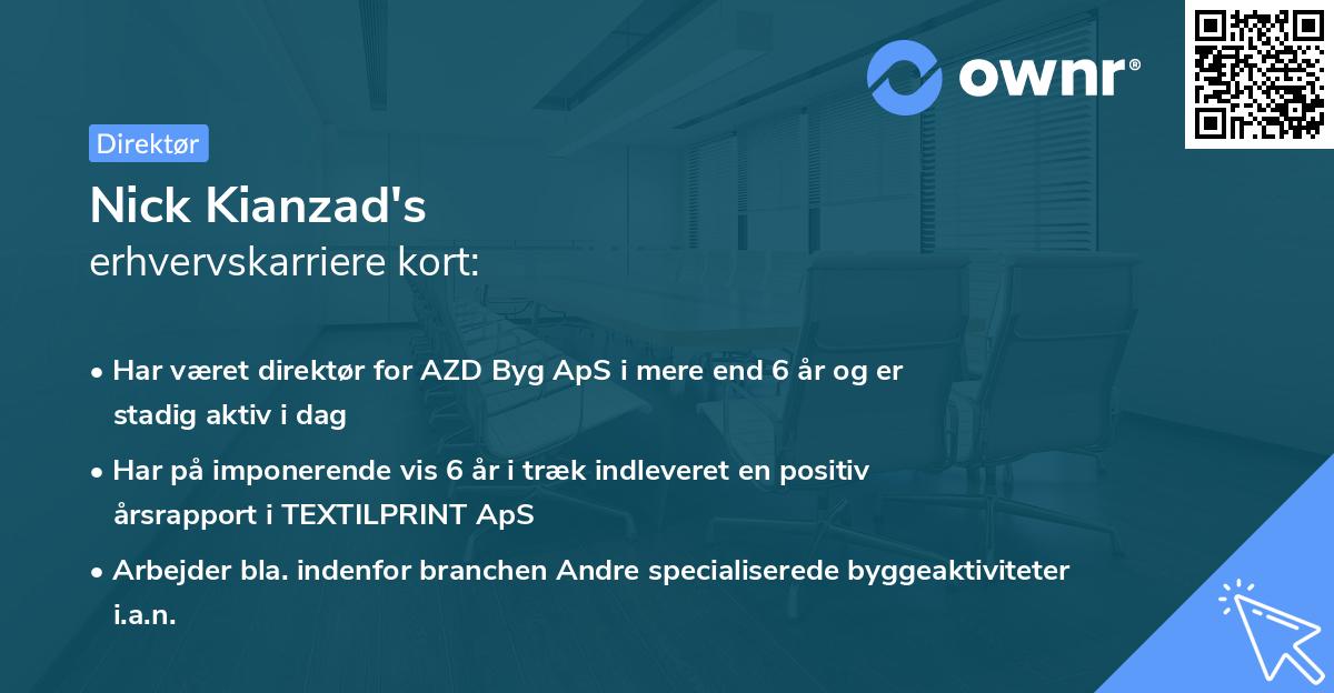 Nick Kianzad's erhvervskarriere kort
