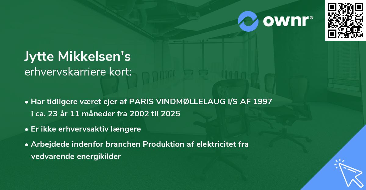 Jytte Mikkelsen's erhvervskarriere kort