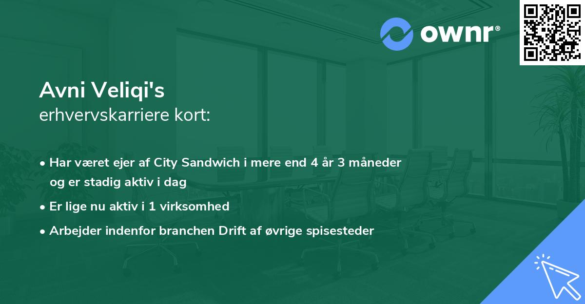 Avni Veliqi's erhvervskarriere kort