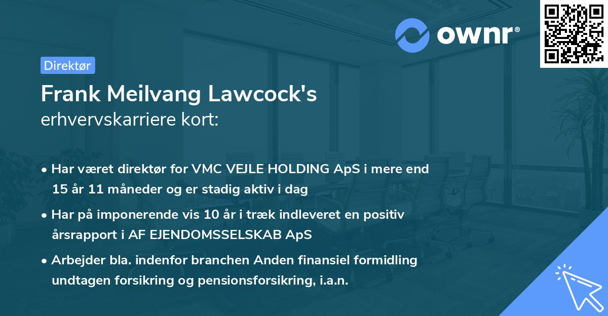 Frank Meilvang Lawcock's erhvervskarriere kort