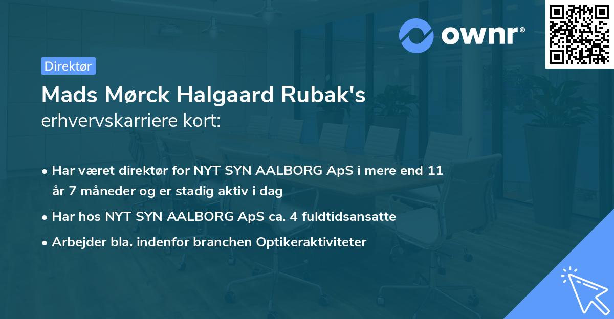 Mads Mørck Halgaard Rubak's erhvervskarriere kort