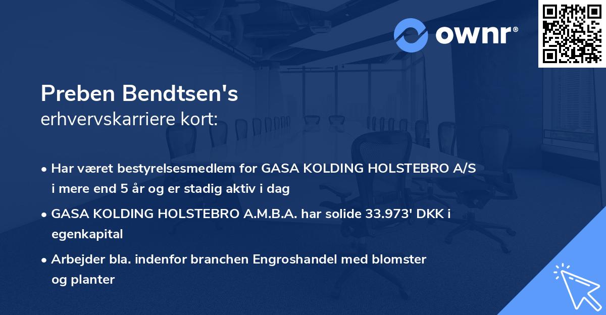 Preben Bendtsen's erhvervskarriere kort