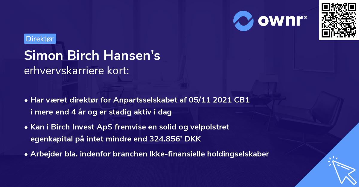 Simon Birch Hansen's erhvervskarriere kort
