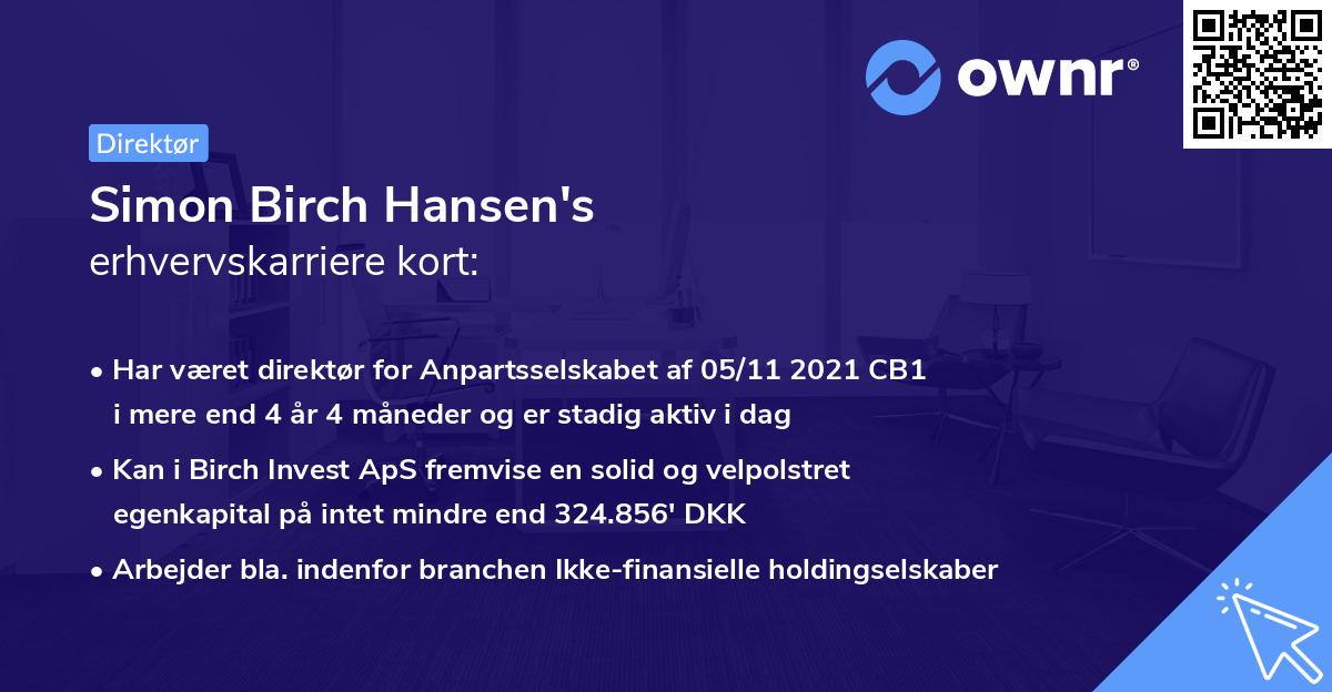 Simon Birch Hansen's erhvervskarriere kort