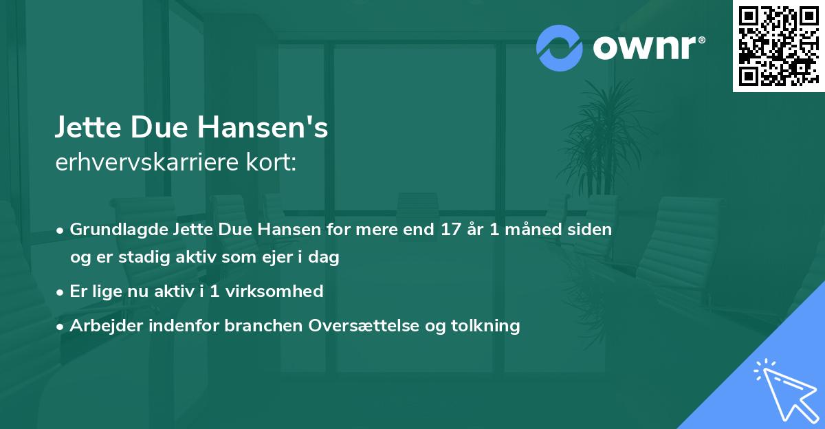 Jette Due Hansen's erhvervskarriere kort